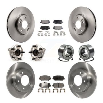 Front Rear Hub Bearings Disc Brake Rotors And Pads Kit (10Pc) For Kia Forte Forte5 Koup KBB-107199