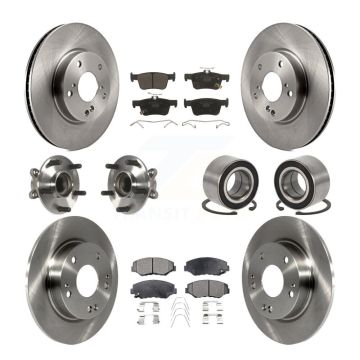 Front Rear Wheel Hub Bearing Disc Brake Rotor And Ceramic Pads Kit (10Pc) For Honda Civic KBB-107239