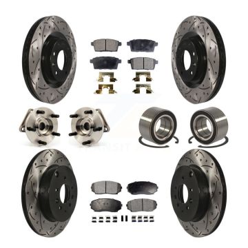 Front Rear Hub Bearing Coated Brake Rotor And Pad Kit (10Pc) For 2007-2015 Mazda CX-9 AWD KBB-107369