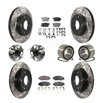 Front Rear Wheel Hub Bearing Coated Disc Brake Rotors And Pads Kit (10Pc) For Honda Civic KBB-107371
