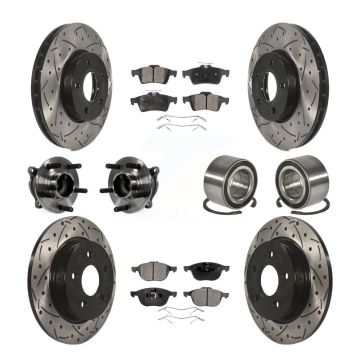 Front Rear Hub Bearing Assembly Coated Disc Brake Rotor And Pad Kit (10Pc) For Ford Focus KBB-107378