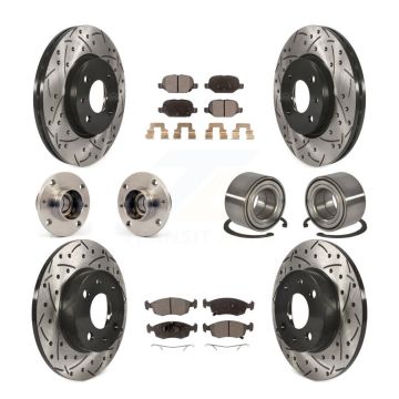 Front Rear Hub Bearing Assembly Coated Disc Brake Rotors And Pads Kit (10Pc) For Fiat 500 KBB-107380