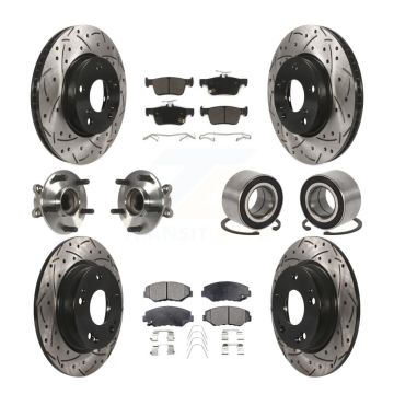 Front Rear Wheel Hub Bearing Coated Disc Brake Rotors And Pads Kit (10Pc) For Honda Civic KBB-107418