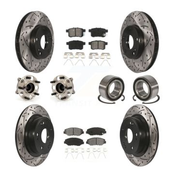 Front Rear Wheel Hub Bearing Coated Disc Brake Rotor And Pads Kit (10Pc) For Honda Accord KBB-107442