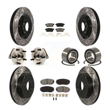 Front Rear Hub Bearing Coated Brake Rotor And Pad Kit (10Pc) For 2007-2015 Mazda CX-9 AWD KBB-107468