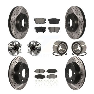 Front Rear Wheel Hub Bearing Coated Disc Brake Rotors And Pads Kit (10Pc) For Honda Civic KBB-107469