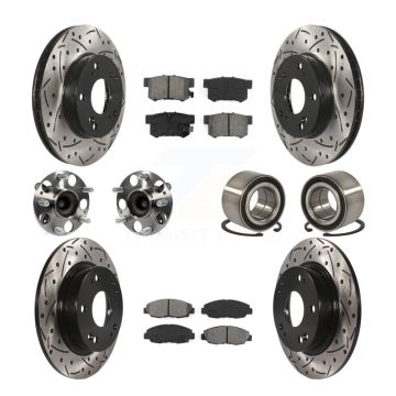 Front Rear Wheel Hub Bearing Coated Disc Brake Rotors And Pads Kit (10Pc) For Honda Civic KBB-107470