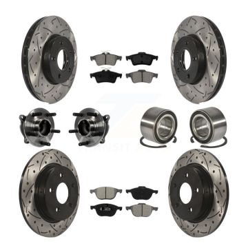 Front Rear Hub Bearing Assembly Coated Disc Brake Rotor And Pad Kit (10Pc) For Ford Focus KBB-107477