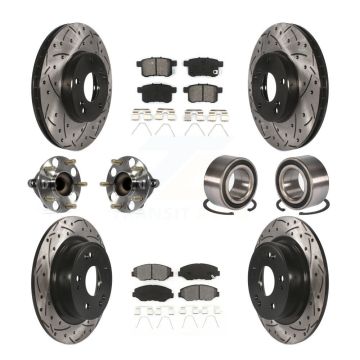 Front Rear Wheel Hub Bearing Coated Disc Brake Rotor And Pads Kit (10Pc) For Honda Accord KBB-107502