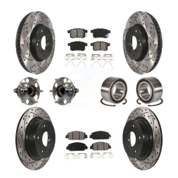 Front Rear Wheel Hub Bearing Coated Disc Brake Rotor And Pads Kit (10Pc) For Honda Accord KBB-107503
