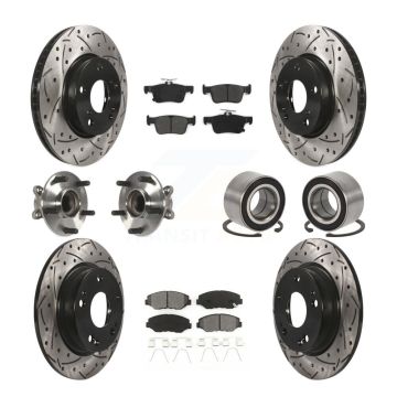 Front Rear Wheel Hub Bearing Coated Disc Brake Rotors And Pads Kit (10Pc) For Honda Civic KBB-107510