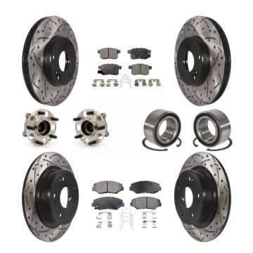 Front Rear Wheel Hub Bearing Coated Disc Brake Rotor And Pads Kit (10Pc) For Honda Accord KBB-107532