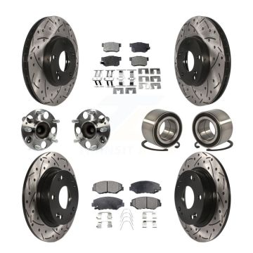 Front Rear Hub Bearing Coated Disc Brake Rotor And Ceramic Pad Kit (10Pc) For Honda Civic KBB-107559