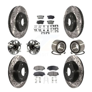 Front Rear Hub Bearing Coated Disc Brake Rotor And Ceramic Pad Kit (10Pc) For Honda Civic KBB-107561