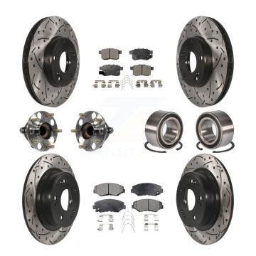 Front Rear Wheel Hub Bearing Coated Disc Brake Rotor And Pads Kit (10Pc) For Honda Accord KBB-107598