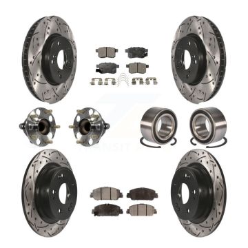 Front Rear Wheel Hub Bearing Coated Disc Brake Rotor And Pads Kit (10Pc) For Honda Accord KBB-107599