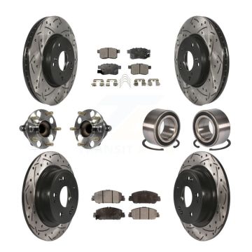 Front Rear Wheel Hub Bearing Coated Disc Brake Rotor And Pads Kit (10Pc) For Honda Accord KBB-107600