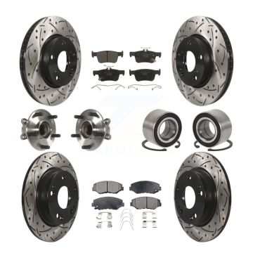 Front Rear Hub Bearing Coated Disc Brake Rotor And Ceramic Pad Kit (10Pc) For Honda Civic KBB-107607