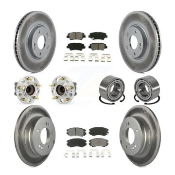 Front Rear Hub Bearing Coated Disc Brake Rotor And Pads Kit (10Pc) For 2011 Hyundai Azera KBB-108180