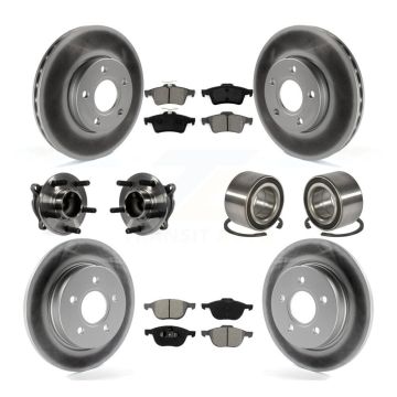 Front Rear Hub Bearing Assembly Coated Disc Brake Rotor And Pad Kit (10Pc) For Ford Focus KBB-108201