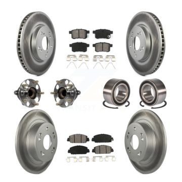 Front Rear Wheel Hub Bearing Coated Disc Brake Rotor And Pads Kit (10Pc) For Honda Accord KBB-108234