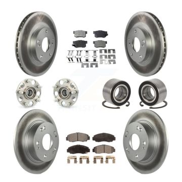 Front Rear Wheel Hub Bearing Coated Disc Brake Rotor And Pads Kit (10Pc) For Honda Accord KBB-108326