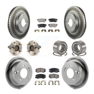Front Rear Hub Bearing Coated Brake Rotor & Pads Kit (10Pc) For Hyundai Sonata Kia Optima KBB-108369