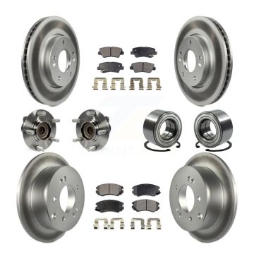 Front Rear Hub Bearings Coated Disc Brake Rotors And Ceramic Pads Kit (10Pc) For Kia Soul KBB-108503