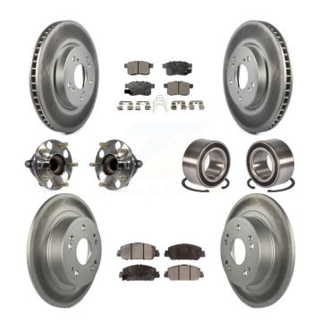 Front Rear Wheel Hub Bearing Coated Disc Brake Rotor And Pads Kit (10Pc) For Honda Accord KBB-108586