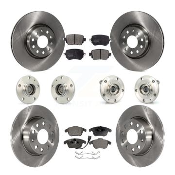 Front Rear Hub Bearing Assembly Disc Brake Rotor And Pad Kit (10Pc) For Volkswagen Passat KBB-108851