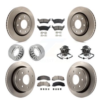 Front Rear Hub Bearing Brake Rotor & Pad Shoe Kit (10Pc) For Ford F-150 With 7 Lug Wheels KBB-109340