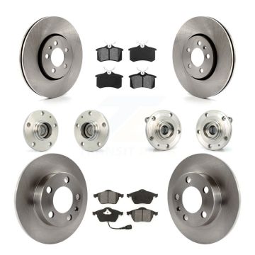 Front Rear Hub Bearing Assembly Disc Brake Rotor And Pads Kit (10Pc) For Volkswagen Jetta KBB-109569