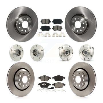 Front Rear Hub Bearing Brake Rotor Pads Kit (10Pc) For 2009-2010 Volkswagen Passat CC FWD KBB-109570