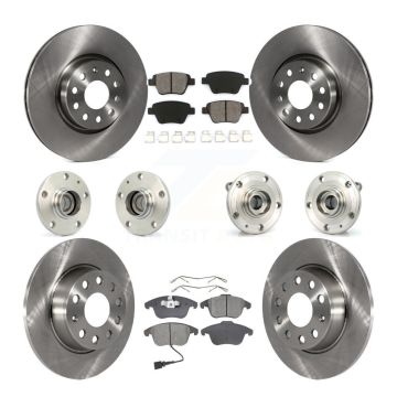 Front Rear Hub Bearing Disc Brake Rotor & Pads Kit (10Pc) For 2012-2014 Volkswagen Passat KBB-109577