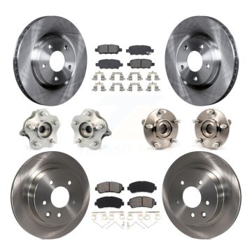 Front Rear Hub Bearing Disc Brake Rotor And Pad Kit (10Pc) For 2008-2013 Nissan Rogue AWD KBB-109652