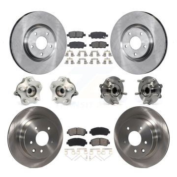 Front Rear Hub Bearing Brake Rotor Pads Kit (10Pc) For 2014 Nissan Juke Nismo RS with AWD KBB-109653