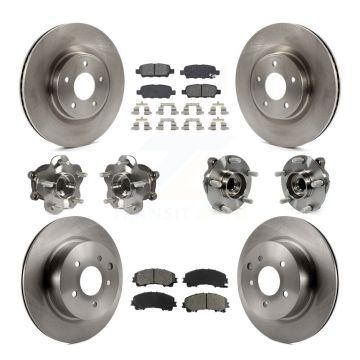 Front Rear Hub Bearing Disc Brake Rotor & Pads Kit (10Pc) For 2016-2017 INFINITI QX50 RWD KBB-109669