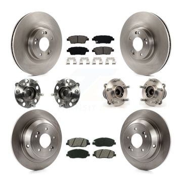 Front Rear Hub Bearing Disc Brake Rotor And Pads Kit (10Pc) For 2012 Hyundai Genesis 3.8L KBB-109710