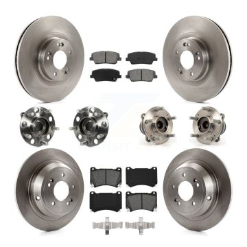 Front Rear Hub Bearings Disc Brake Rotors And Pads Kit (10Pc) For Hyundai Genesis 4.6L KBB-109711