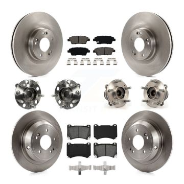 Front Rear Hub Bearing Assembly Disc Brake Rotors And Pads Kit (10Pc) For Hyundai Genesis KBB-109712