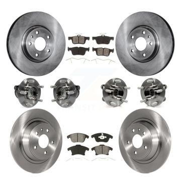 Front Rear Hub Bearings Disc Brake Rotors And Pads Kit (10Pc) For Ford Fusion Lincoln MKZ KBB-109728