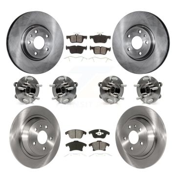 Front Rear Hub Bearing Disc Brake Rotor And Semi-Metallic Pads Kit (10Pc) For Ford Fusion KBB-109730
