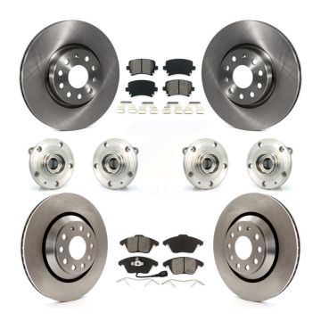 Front Rear Hub Bearing Brake Rotor Pads Kit (10Pc) For 2009-2010 Volkswagen Passat CC AWD KBB-109796