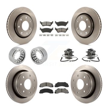 Front Rear Hub Bearing Brake Rotor & Pad Shoe Kit (10Pc) For Ford F-150 With 7 Lug Wheels KBB-109983