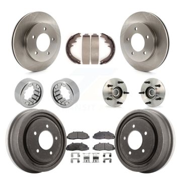 Front Rear Hub Bearing Disc Brake Rotors And Ceramic Pads Shoes Kit (10Pc) For Ford F-150 KBB-110131