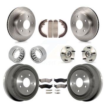 Front Rear Hub Bearings Disc Brake Rotors And Pads Shoes Kit (10Pc) For Dodge Ram 1500 KBB-110136