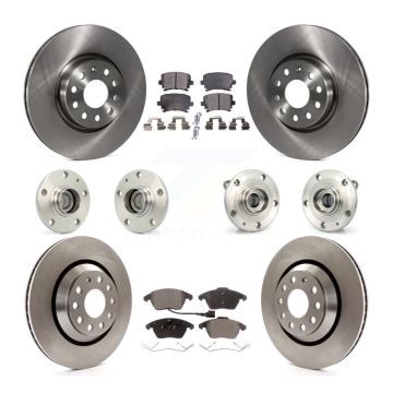 Front Rear Hub Bearing Brake Rotor Pads Kit (10Pc) For 2009-2010 Volkswagen Passat CC FWD KBB-110271