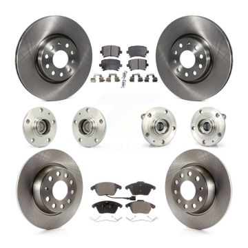 Front Rear Hub Bearings Disc Brake Rotors And Pads Kit (10Pc) For Volkswagen Passat Eos KBB-110272