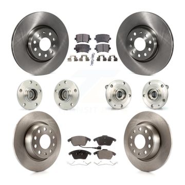 Front Rear Hub Bearings Disc Brake Rotors And Pads Kit (10Pc) For Volkswagen CC Passat KBB-110273