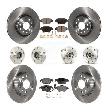 Front Rear Hub Bearing Disc Brake Rotor & Pads Kit (10Pc) For 2012-2014 Volkswagen Passat KBB-110278